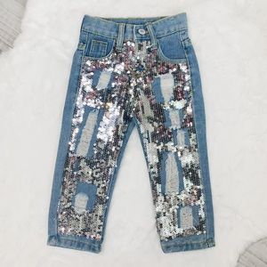 Sequin Distressed Denim Jeans, Girls